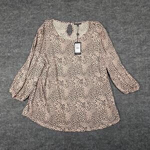 Adrianna Papell 1X Blouse NWT Pink Black Print 3/4 Sleeve Keyhole Back Plus Size
